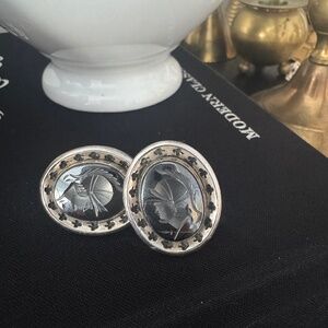 SWANK Carved Hematite Vintage Cufflinks Roman Intaglio